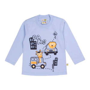 Guinda-Polera manga larga con jirafa y león color celeste