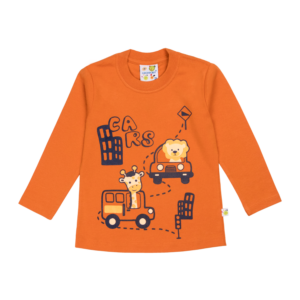 Guinda-Polera manga larga con jirafa y león color naranja