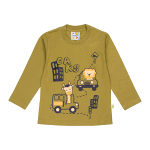 Guinda-Polera manga larga con jirafa y león color verde oliva