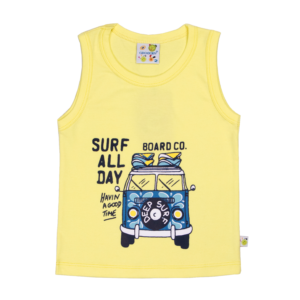 Guinda-solera bebe en algodón con estampado en color amarillo