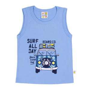 Guinda-solera bebe en algodón con estampado en color celeste