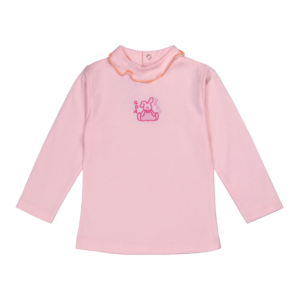 Guinda - Polera con cuello bordado para bebé color rosa bebé
