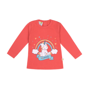 Guinda-Polera manga larga arco iris y unicornio color melón