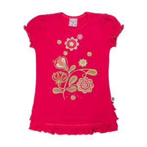 Guinda - Polera manga corta con tableado color sandia