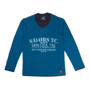 Guinda - Polera manga larga combinado letras color azul petróleo