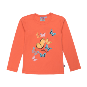 Guinda - polera manga larga con mariposas color naranja