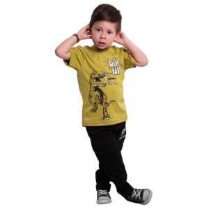 Guinda - Polera manga corta con dinosaurio color verde hoja seca