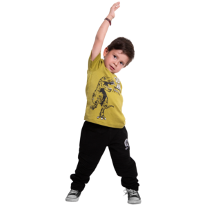 Guinda - Polera manga corta con dinosaurio color verde hoja seca